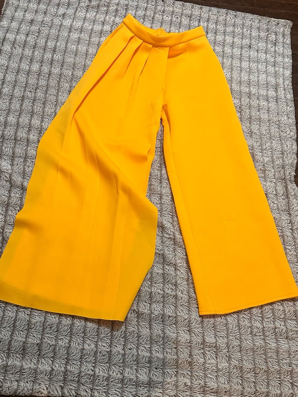 Aomei Bright Golden Yellow High Waisted Wide-Leg Pleated Women's Palazzo Pants
